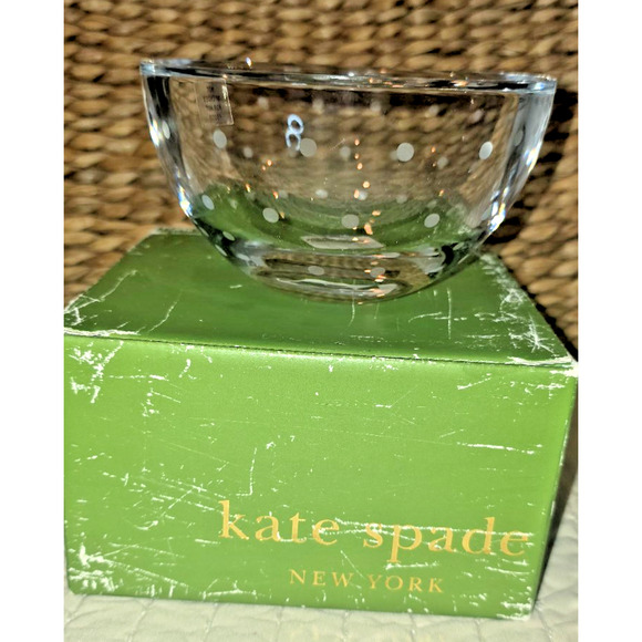 Kate Spade Lenox Larabee Dot Round Bowl 6" Lead Crystal Polka Dot Modern Elegant - Picture 2 of 7